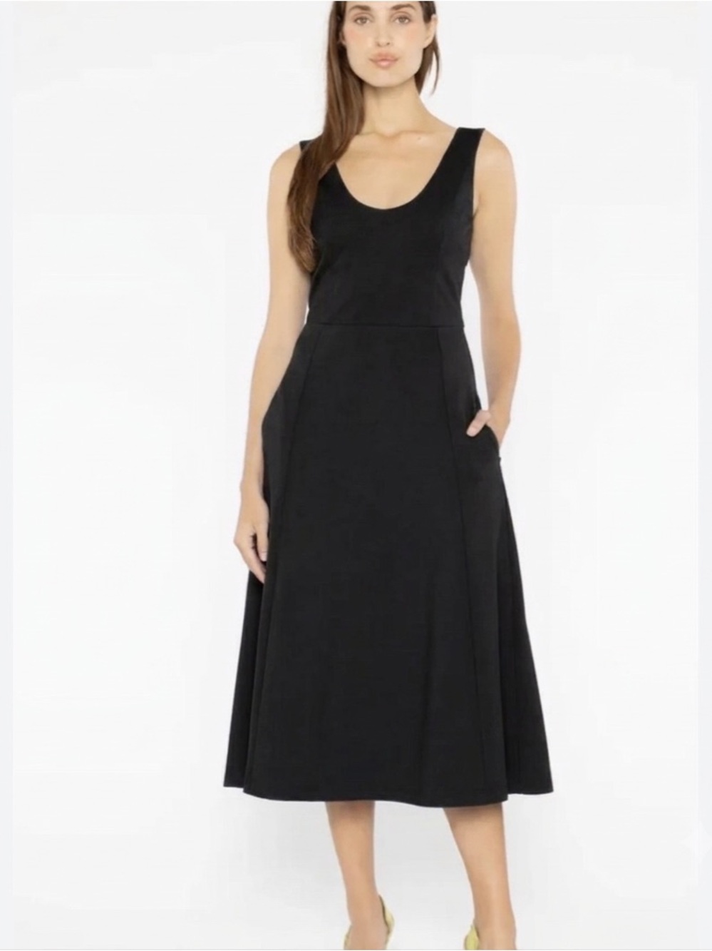 NWT Ripley Rader Ponce Black Scoop-Neck Midi Dress with Pockets (Orig $248)
